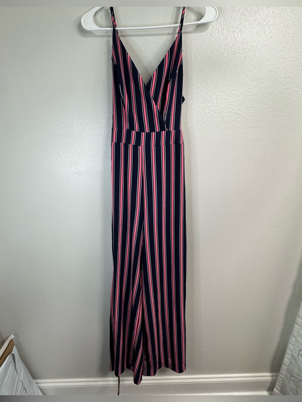 Striped Navy and Pink Wide-Leg Jumpsuit